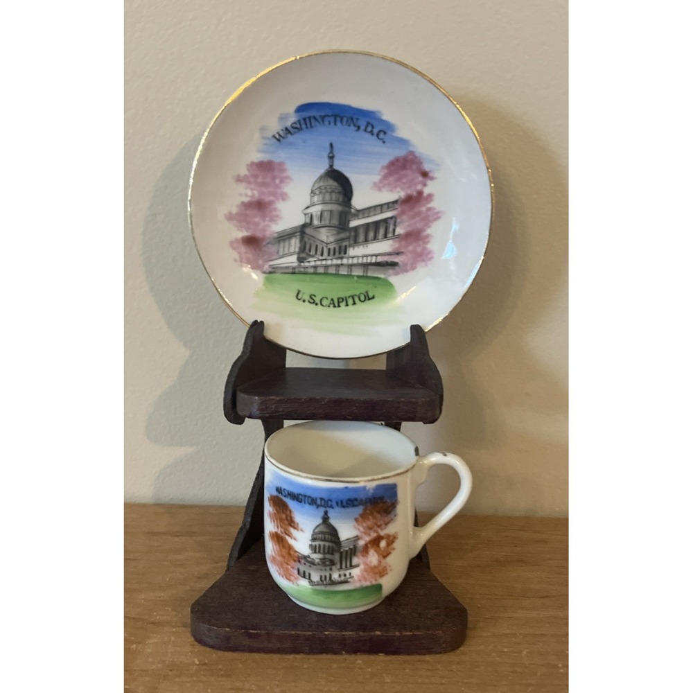 Vintage Souvenir Mini Plate & Teacup - U.S. Capitol Washington D.C. - Japan